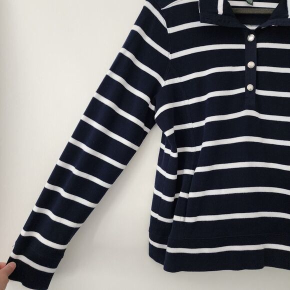 Lauren Ralph Lauren blue white nautical knit sweater kangaroo pocket top size XL - Picture 3 of 7